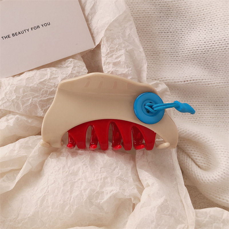 Diversión rojo lindo clip de agarre botón de mujer nuevo estilo de diseño de alto nivel clip de pelo de cabeza de pescado clip de pelo