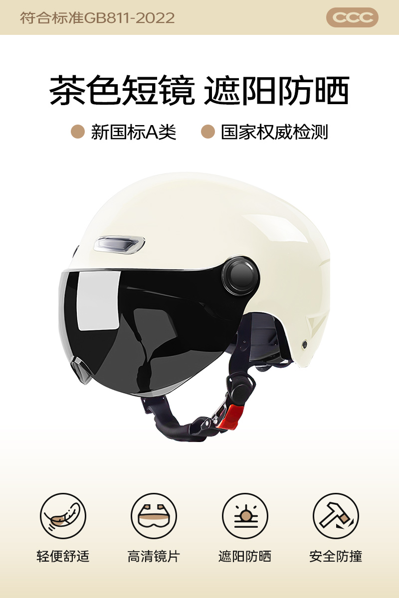 Universal – 3C Certified Auto Parts and Accessories - creamy-white-sunscreen-short-visor-large-size-head-circumference-60-64cm