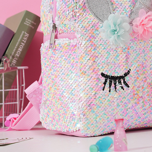 New cartoon cute eyelash embroidery backpack, fashionable unicorn laser sparkles dual shoulder bag