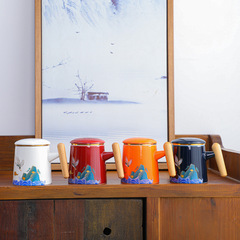 National Trend Wooden Handle Mugs with Lids Tea Separating Ceramic Office Cups Tea Set with Tea Strainer Gift Box Set