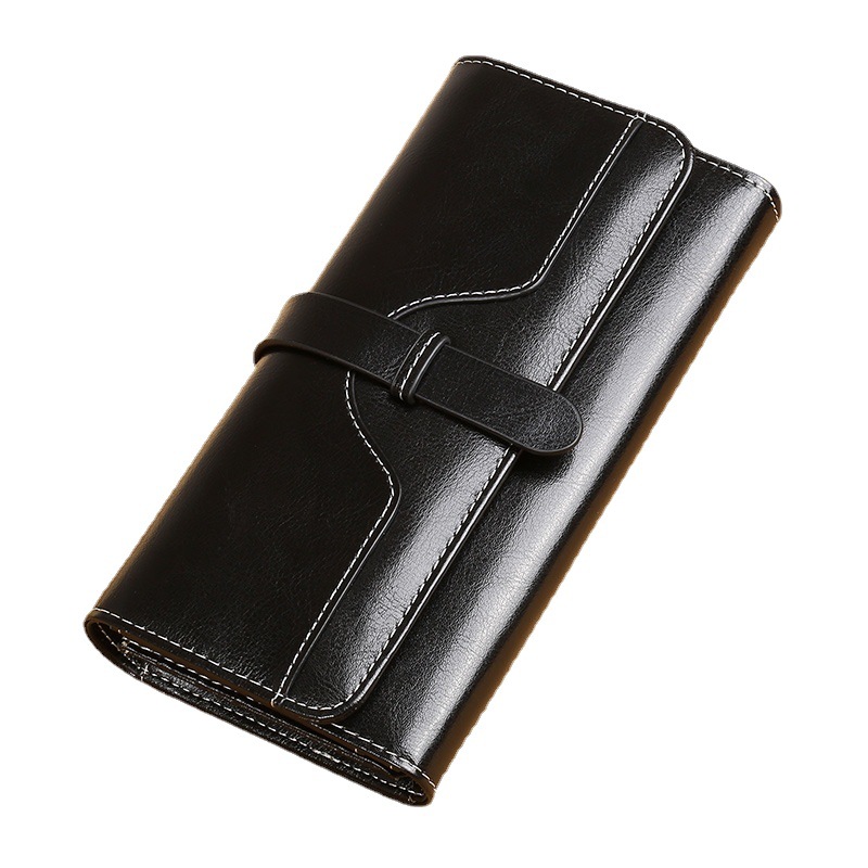 Wholesale Women's Long Genuine Leather Wallet Fashion Tri-Fold Leather Purse Luxury Vintage Coin Purse - Thumbnail 5