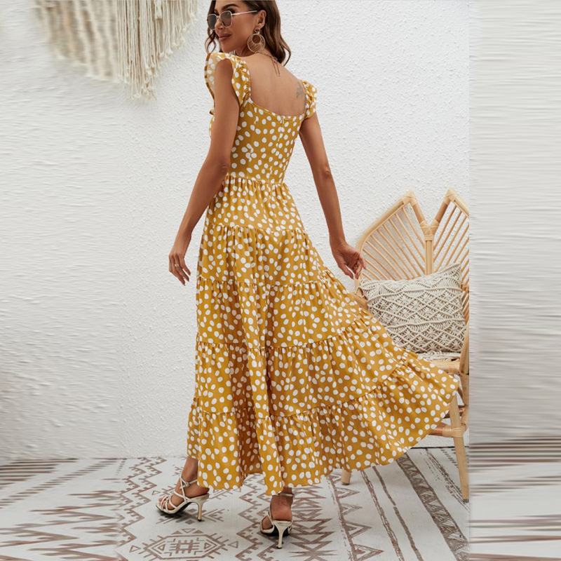 Women's Swing Dress Casual Square Neck Short Sleeve Polka Dots Solid Color Maxi Long Dress Daily display picture 2