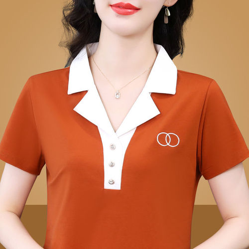 Mother's Short Sleeve T-Shirt for Women, Unique Top, Cross-Border Summer New Arrival, Loose Half-Sleeve Collar Top, Thin Style