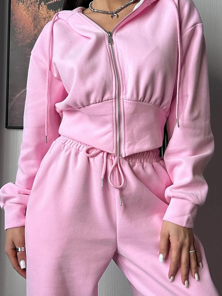 Casual Women's Hooded Sweatshirt With Zipper And Drawstring_voghion.com