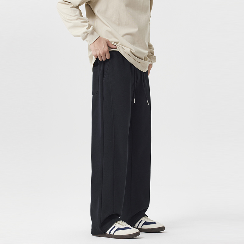2025 otoño, invierno, otoño nuevo calentamiento deportivo, pantalones casuales rectos, pantalones de punto de moda holgados, pantalones negros