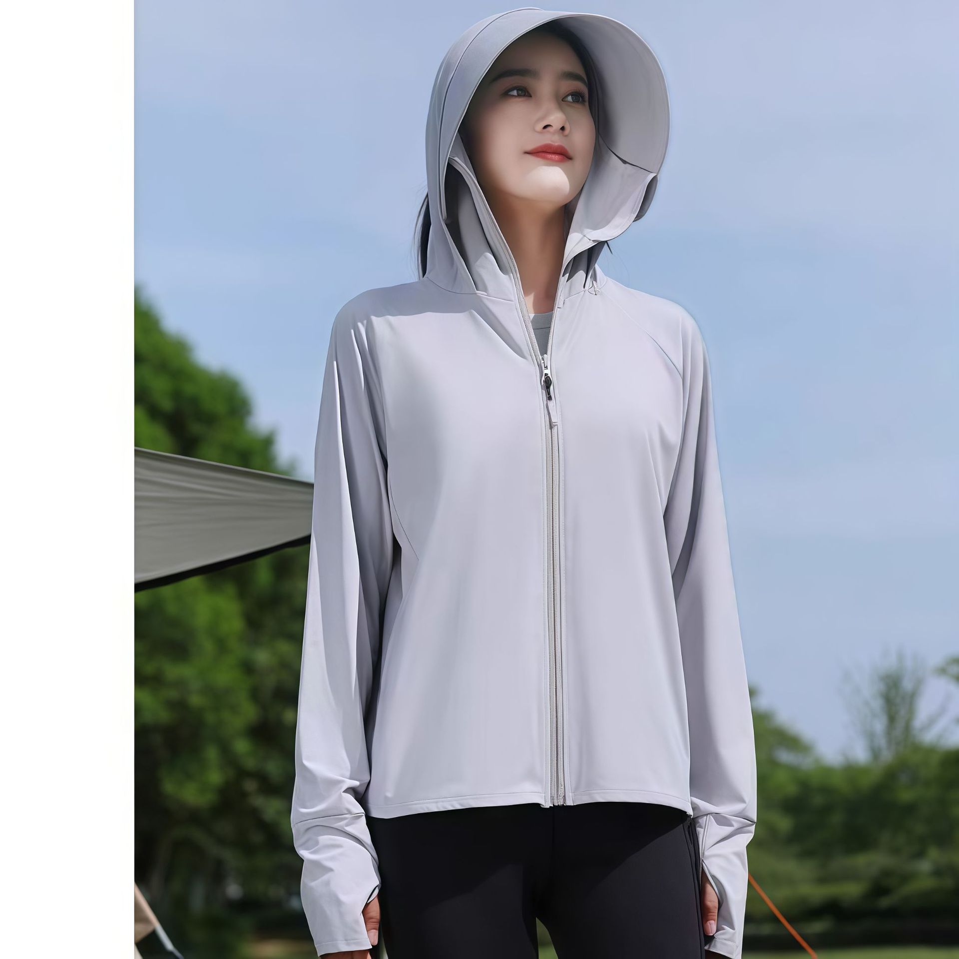 라이트 그레이 [자외선 차단복] 큰 챙