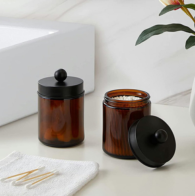 Transfronterizo Amazon baño de vidrio almacenamiento botella de vidrio transparente caja de almacenamiento cilíndrica decoración algodón frasco