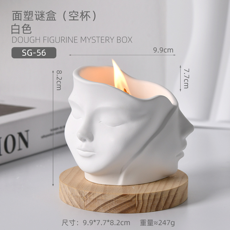 Lexin ポートレートアロマセラピー石膏キャンドルカップデスクトップ植木鉢装飾抽象的な顔北欧スタイルの缶石膏容器|undefined