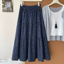 日韩系复古大摆磨毛小碎花蛋糕长裙女秋温柔百搭遮胯a字半身长裙