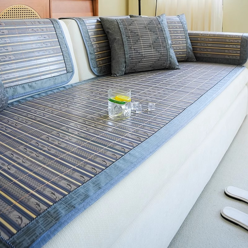 Estera de bambú cojín de sofá cojín de verano 2025 nueva sensación fría simple y moderna funda de sofá antideslizante tela de cubierta