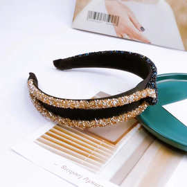 韩式闪亮压发碎发头箍简约时尚双色交叉宽边发饰水晶发箍