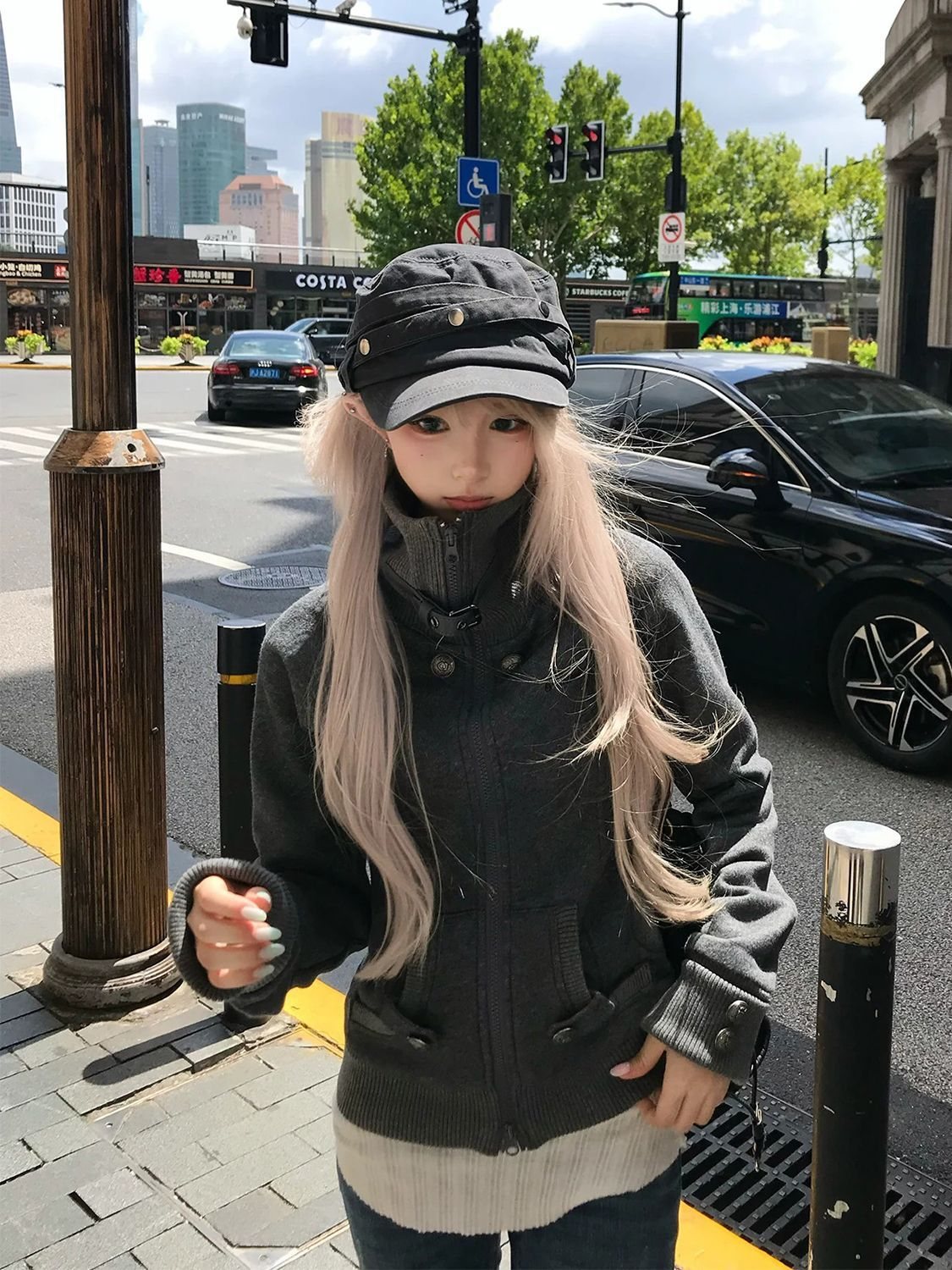 灰调休闲 韩系设计感短款立领开衫女秋季新款百搭气质穿搭外套女
