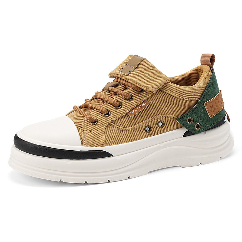 Giày vải nam cổ thấp phong cách retro, đế mềm tăng chiều cao, dây buộc — YH398 màu kaki, YH398 màu đen
