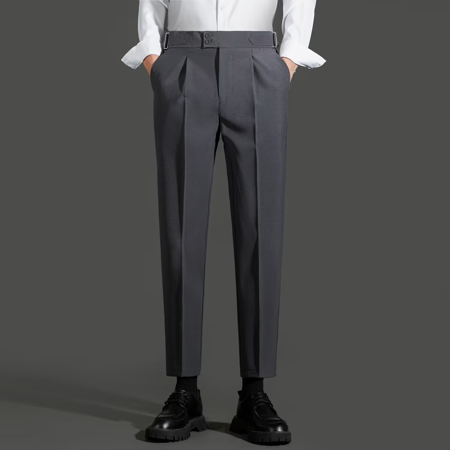 Spring and Autumn New Men's Cropped Pants British Straight Business Wrinkle-Free Casual Suit Pants Trendy Drape Slim Dress Pants Men