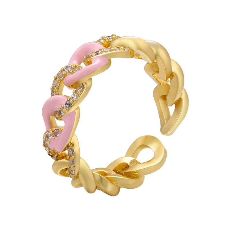 micro-inlaid zircon cable chain design open ring dripping oil color ring