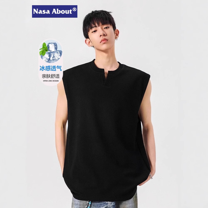 Nasa Men's Summer Loose New American Style Vest Casual Trendy Brand Small V-Neck Breathable Sleeveless T-Shirt Top