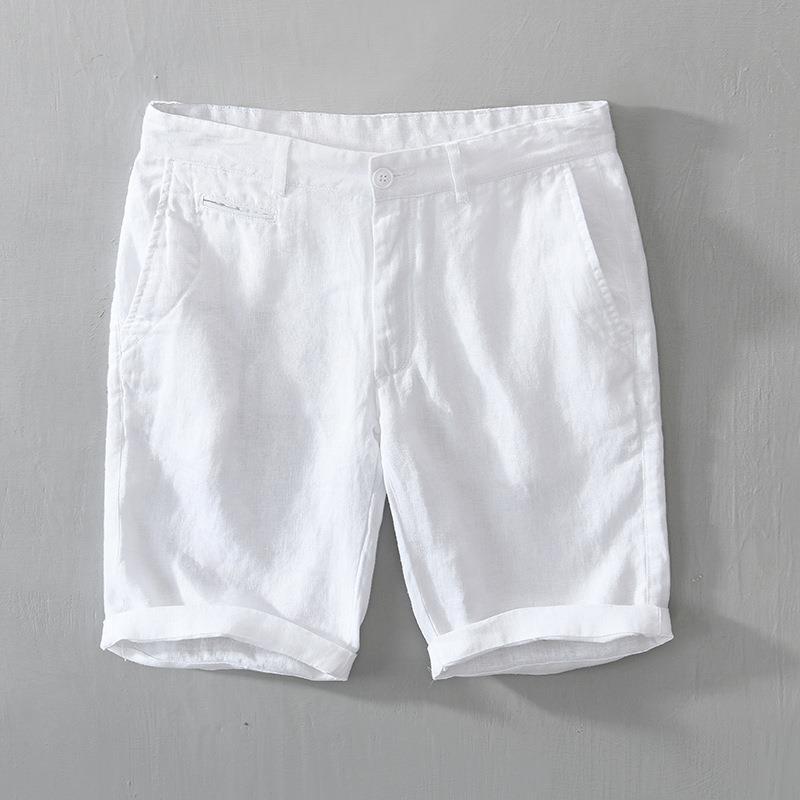P8216 Linen Pure Color Shorts for Men, Loose Casual Beach Casual Pants for Men, Drop Shipping