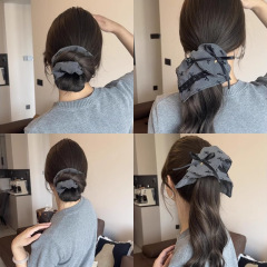 グレーグレー系蝶結び角型大腸シュシュ女性の髪ひも高級感ポニーテールお団子の髪ひもの髪飾り