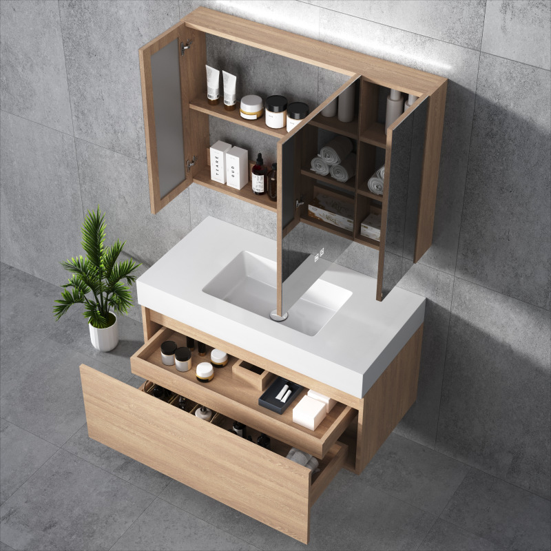 Gabinete de baño inteligente de madera sólida japonesa lavabo sin costuras lavabo lavabo combinación simple lavabo lavabo