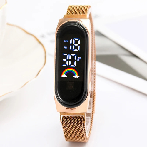 Fashion Creative LED Bracelet Watch Magnet Clasp Milan Strap M4 Rainbow Digital Night Light Children's Sports Bracelet Watch