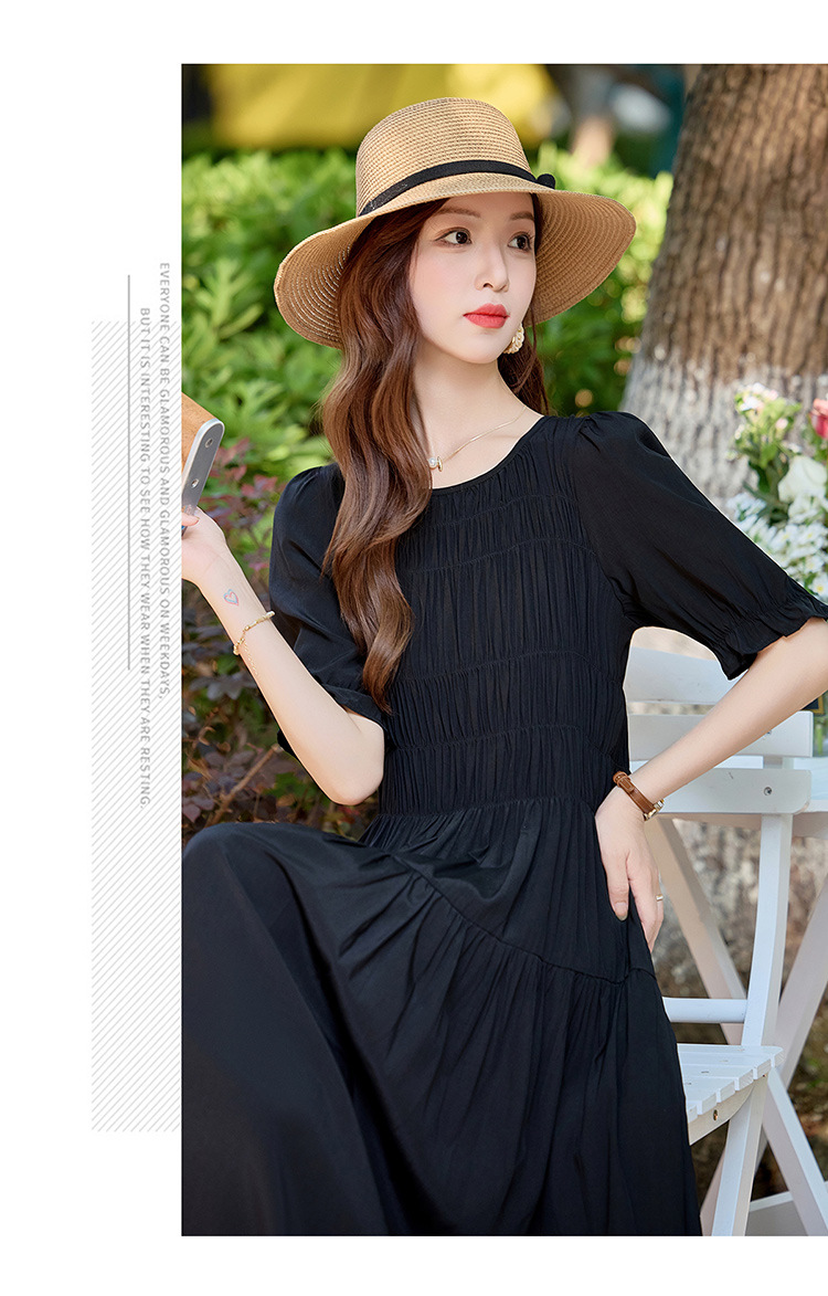Đầm suông nữ midi che bụng eo màu trơn NI510 — Màu đen, Màu đỏ chi tiết 20