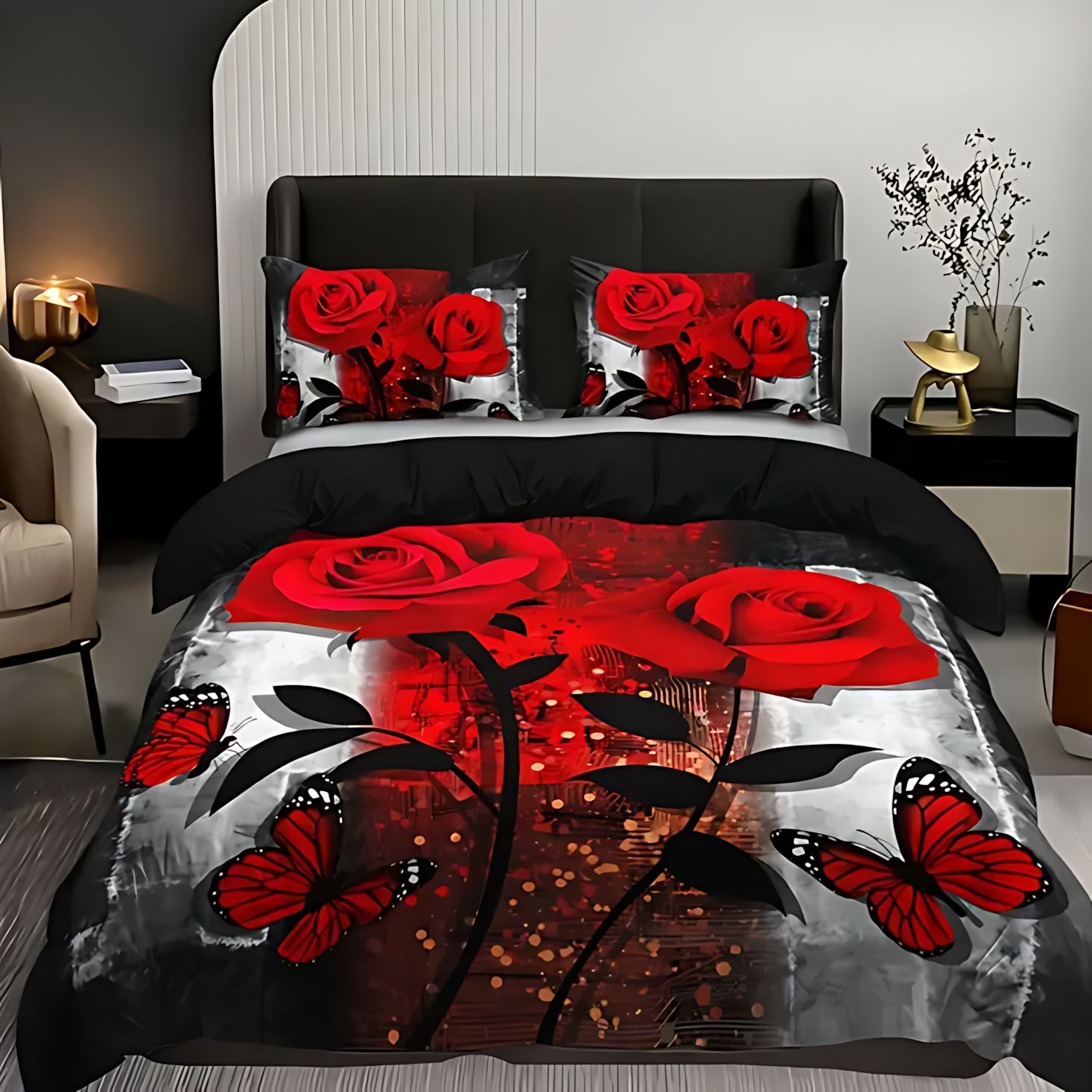 TEMU / JIT transfronterizo nuevo producto ligero de lujo suave y cómodo rosa roja impresión digital set fuente fabricante