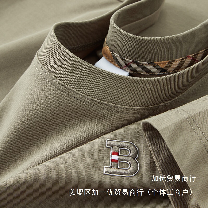 欧货圆领T恤男士短袖2025夏季新款冰丝棉刺绣B字母半袖体批发|undefined