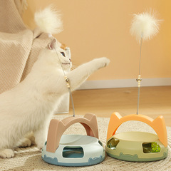 New pet toy cat self-pleasure play disc removable spring steel wire feather cat stick cat turntable toy