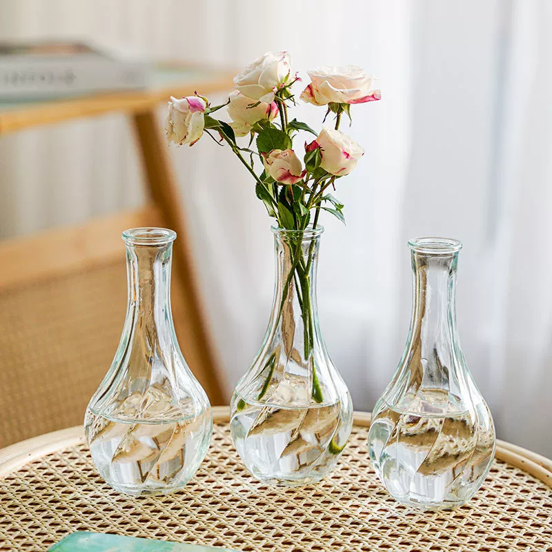 Ваза современная прозрачная стеклянная ваза небольшого диаметра для гостиной, столовой, настольная, украшение из сухих цветов, украшения, бесплатная доставка