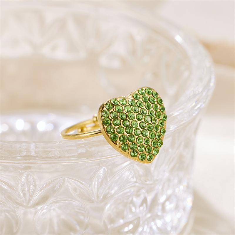 INS estilo abierto anillo ajustable completo diamante corazón circón anillo no se desvanece nicho diseño de joyería al por mayor