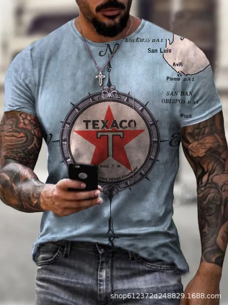 Fabricante de la fuente de los hombres de la camisa de manga corta de la calle Nueva Venta caliente de comercio electrónico transfronterizo camiseta impresa 3D arte flexible