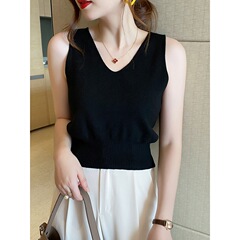 冰絲針織衫女黑色吊帶背心女內搭打底抹胸外穿無袖短款上衣女夏季