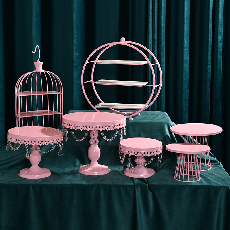 Nordic cristal tarde té bandeja de mesa de postre decoración de la torta estante de la torta de boda Placa de hierro merienda rack