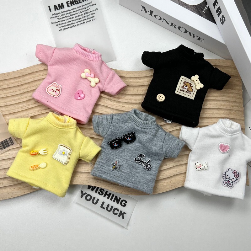 Short-Sleeved T-Shirt Doll Inner Wear, Mini Floral Pattern Toy Doll Clothes, Available in Multiple Colors