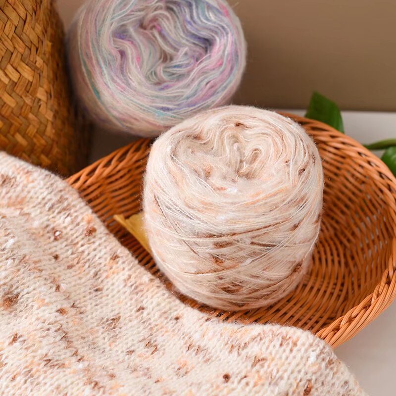 厂家直销手工diy渐变手混线彩虹糖豆豆毛线围巾编织粗毛线团送礼