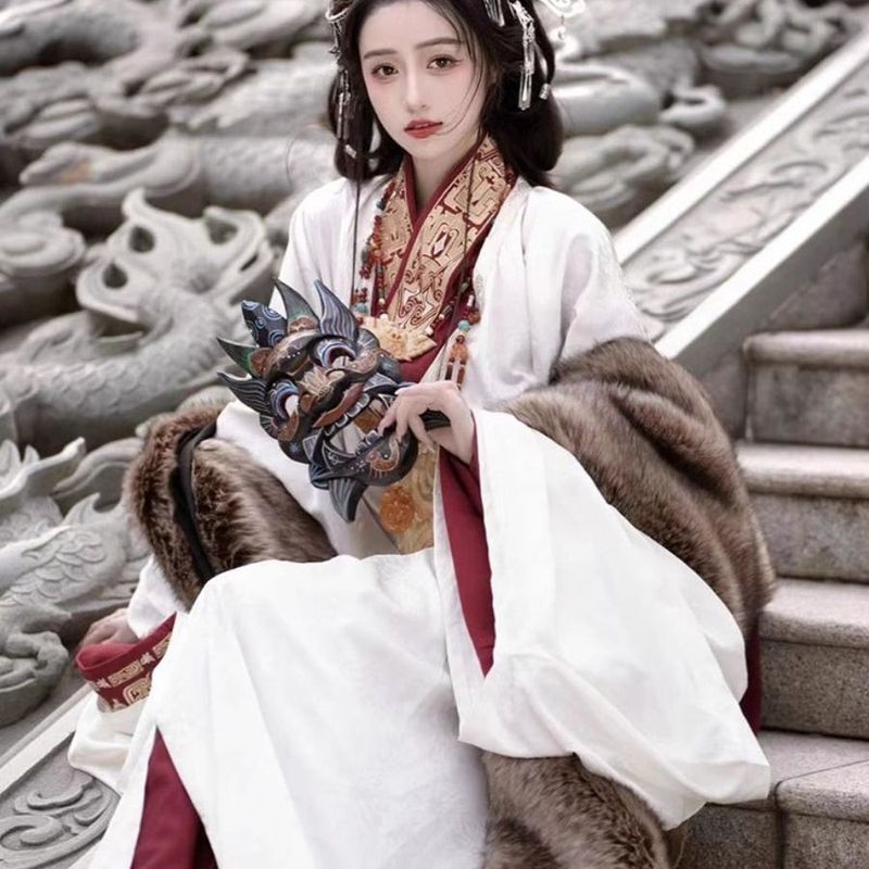 新款汉服女战国袍魏晋制南北朝交领复原直裾拖尾襦裙宫廷古装秋冬|undefined