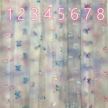 新款立体激光蝴蝶绣花网纱面料 欧根纱蕾丝童装婚纱礼服刺绣面料