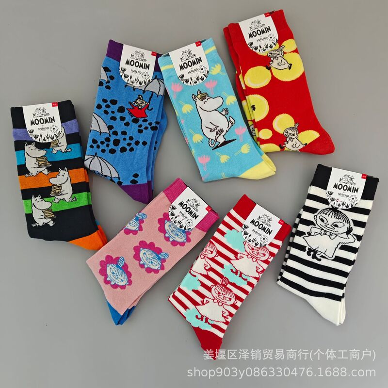 Moomin Moomin Yami Socks Women's Mid-Calf Socks Cartoon Animation Trendy Cute Mid-Calf Export Wholesale European and American Trend