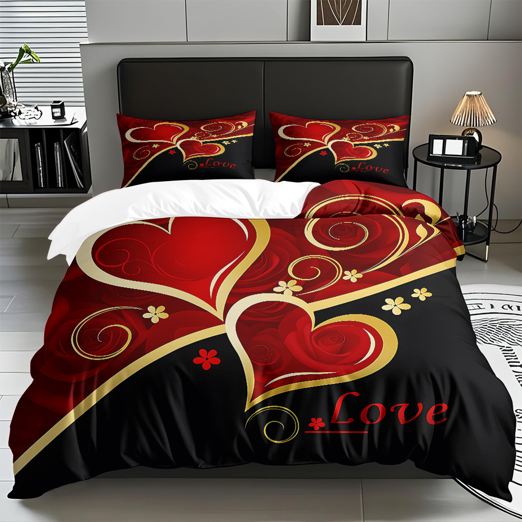 TEMU / JIT multivariado rosa digital impresión set edredón suave piel transpirable fábrica de origen textil