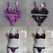 超薄性感文胸套装网纱刺绣奢华内衣女式透明火辣钢圈聚拢低腰内裤