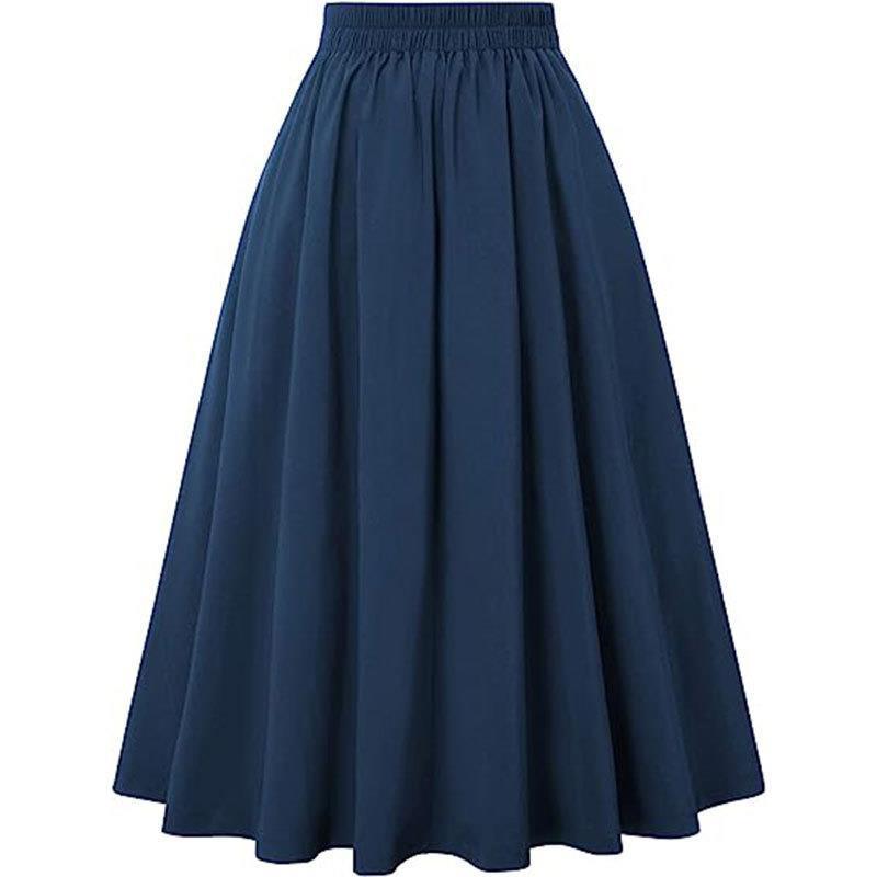 Women's Clothing High-Waisted Pleated Midi Skirt For Women Solid Color Spring Autumn Style Full Skirt_ecoleips.com