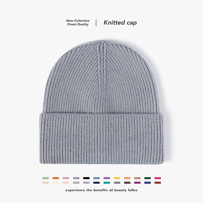 Autumn and Winter European and American Outdoor Black Brimless Men's Knitted Hat, Large Head Circumference, Fashionable Cold Weather Hat, Warm Thickened Wool Hat for Women