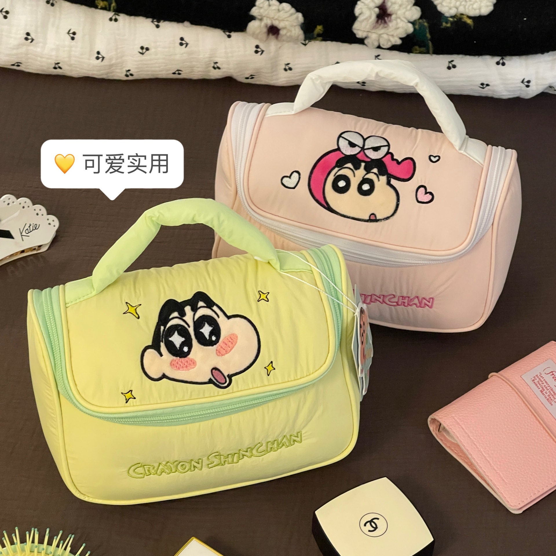 Lápices lindos bolsas de maquillaje de gran capacidad portátiles de viaje bolsas de almacenamiento de maquillaje nicho bolsas de lavado portátiles mujeres