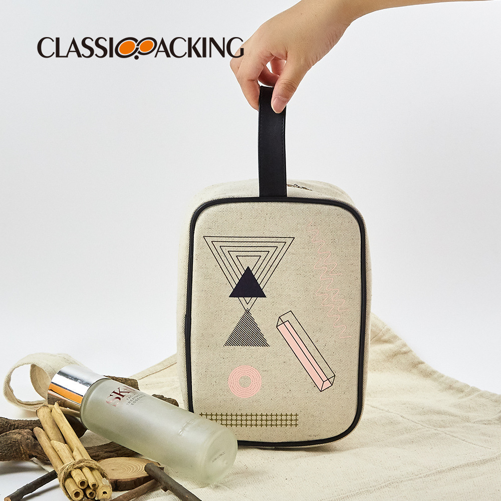 Bolsa de almacenamiento portátil simple, fabricante de bolsas de lavado de viaje de gran capacidad, bolsa de cosméticos de lino portátil multifuncional al por mayor