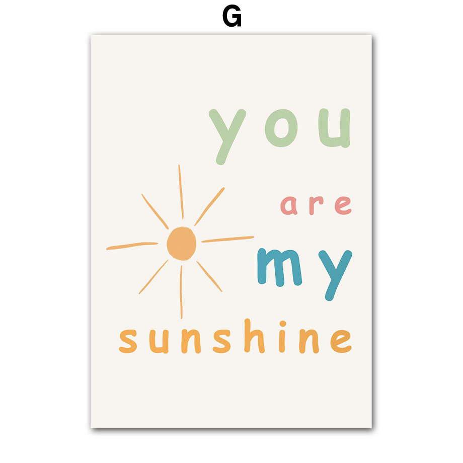 Modernes minimalistisches Kinderzimmer-Cartoon-Leinwandbild mit inspirierenden Zitaten zu Sonne, Mond und Regenbogen – ideal für Babyzimmer._voghion.com