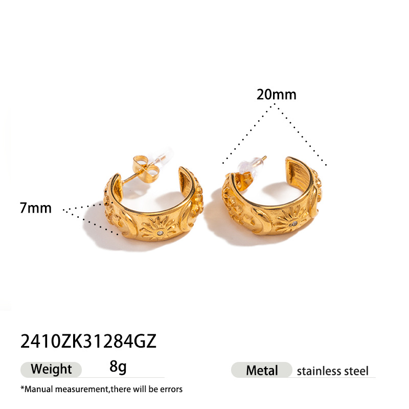 TENA Europa y América clásica retro luna sol pendientes de acero inoxidable de alta calidad pendientes de acero de titanio chapados en oro transfronterizos joyas