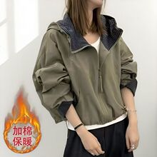 韩版连帽加加厚冲锋衣外套女2025宽松休闲百搭小个子防风外套