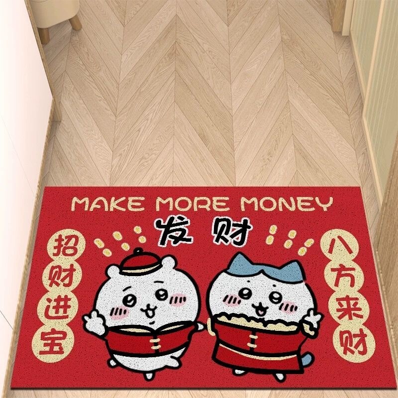 Chiikawa New Year Entrance Door Crystal Velvet Floor Mat, Red Entrance Rug for the Front Door Chiikawa New Year Entrance Door Crystal Velvet Floor Mat, Red Entrance Rug for the Front Door