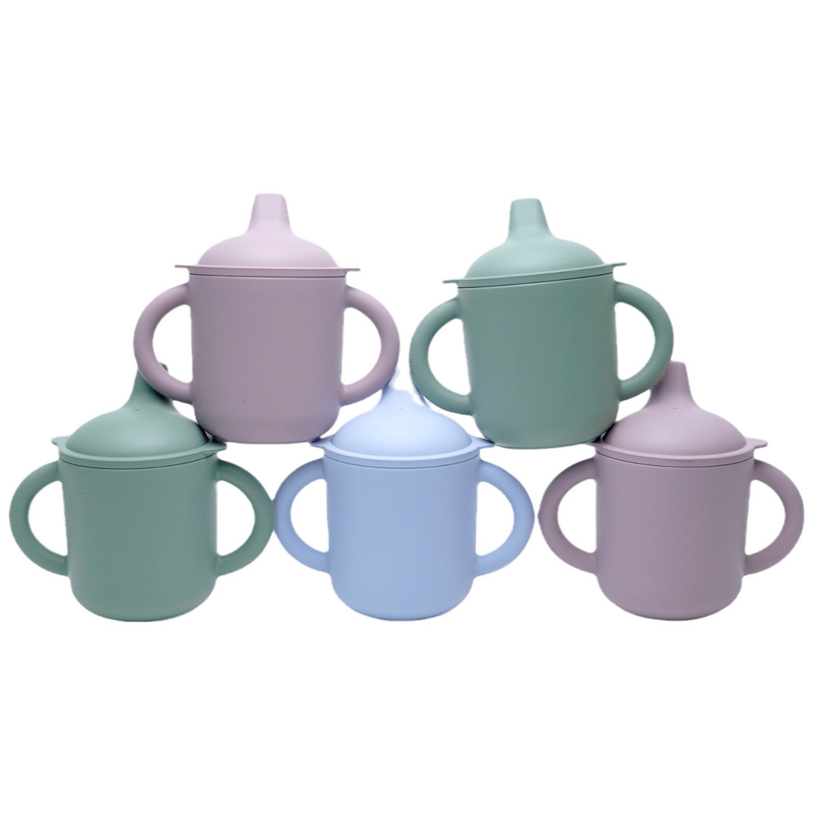 Taza de agua de bebés resistente a altas temperaturas a prueba de caídas a prueba de fugas taza de agua de bebés de silicona de doble oreja boca de pato taza de aprendizaje