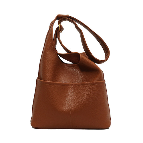  Trendy Classic Fashion Niche Style Soft Leather Single Shoulder Large Capacity Bag Women’s Bucket Bag Crossbody Textured Commuting Bag